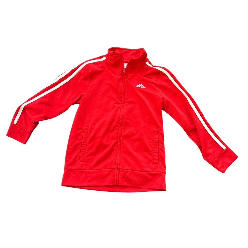 adidas Red Zip-Front Track Jacket with White Stripes